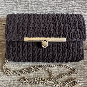 Handmade Black Plush Crossbody Bag with Chain Strap